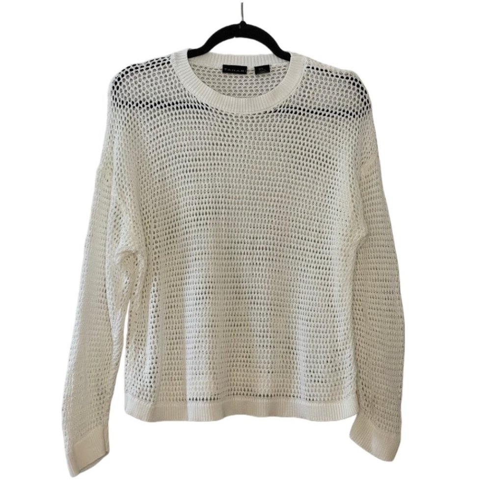 Tahari Crochet Top, Cream/White, Size XL